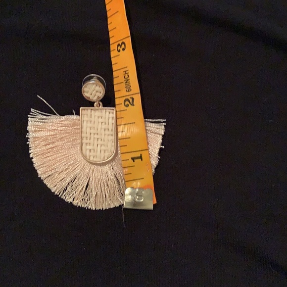 15. Earrings:  tan colored tassels with woven detail - Picture 10 of 11